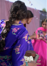 LEAF LACE BORDER SAREE BLOUSE SET - AZURE BLUE