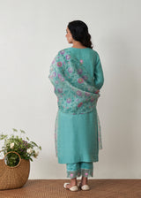 Anman Tissue Kurta Set - Tiffany Blue