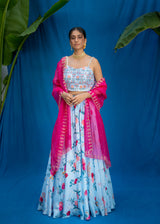 Bahaar Lehenga Noor Blouse Set - Powder Blue