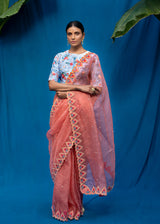 Vetri Organza Saree Blouse Set - Salmon Peach