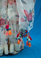 Bahaar Organza Saree Blouse Set - Cream