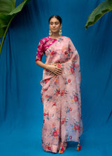 Bahaar Organza Saree - Coral Beige