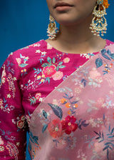 Bahaar Organza Saree Blouse Set - Coral Beige