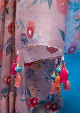 Bahaar Organza Saree Blouse Set - Coral Beige