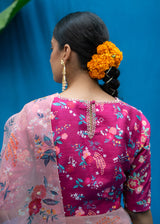 Bahaar Organza Saree Blouse Set - Coral Beige