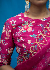 Vetri Organza Saree Burgundy Blouse Set - Burgundy