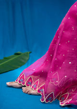 Vetri Organza Saree Cream Blouse Set - Burgundy