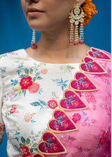 Vetri Organza Saree Cream Blouse Set - Burgundy