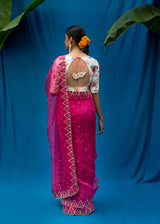 Vetri Organza Saree Cream Blouse Set - Burgundy