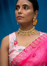 Shell Scallop Saree Bahaar Blouse Set - Fuchsia Pink