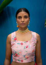 Shell Scallop Saree Bahaar Blouse Set - Fuchsia Pink