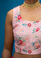 Shell Scallop Saree Bahaar Blouse Set - Fuchsia Pink