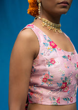 Shell Scallop Saree Bahaar Blouse Set - Fuchsia Pink