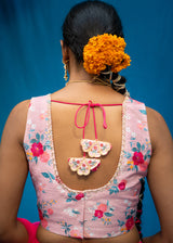 Shell Scallop Saree Bahaar Blouse Set - Fuchsia Pink