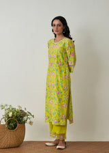 Sia Kurta Set - Lime Yellow