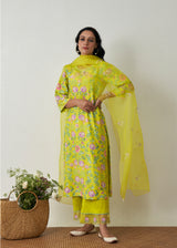 Sia Kurta Set - Lime Yellow