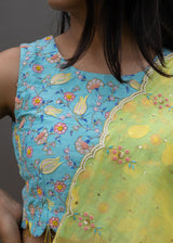 Megh Scallop Saree Iznic Blouse Set - Lime Yellow