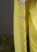 Megh Scallop Saree Iznic Blouse Set - Lime Yellow