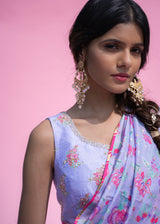 Jacobean Saree Blouse Set - Lilac