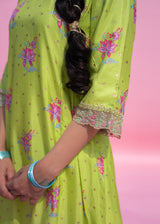 Bootah Gathered Kurta Set - Lime Green