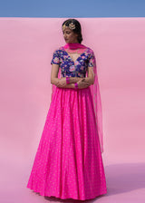 Jacobean Lehenga Set - Fuchsia Pink