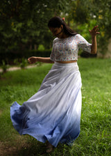 Mughal Chanderi Lehenga Set - Powder Blue