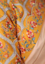 Printed Scallop Border Saree - Peach