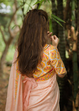 Printed Scallop Border Saree Blouse Set - Peach