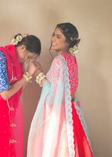 Tile Scallop Lehenga Set - Red