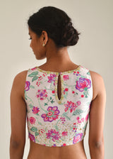 Jacobean Applique Sleeveless Lehenga Set - Peony Pink