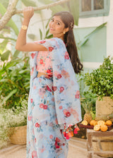 Bahaar Organza Saree Blouse Set - Powder Blue