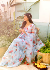 Bahaar Organza Saree Blouse Set - Powder Blue