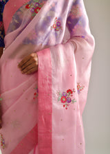 Ayushi Bangar in our Carnation Pink Applique Saree Blouse Set