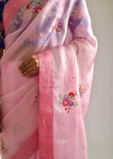 Applique Saree Blouse Set - Carnation Pink