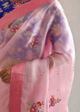 Applique Saree - Carnation Pink