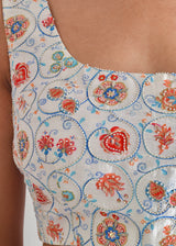 Varg Printed Saree Sleeveless Blouse Set - Cobalt Blue