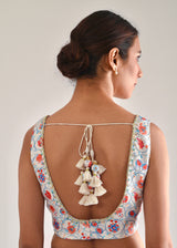 Varg Printed Saree Sleeveless Blouse Set - Cobalt Blue