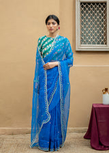 Kanguri Scallop Saree - Cobalt Blue