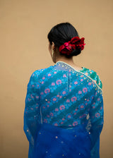 Roshni Chopra in our Cobalt Blue Kanguri Scallop Saree Blouse Set