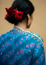 Roshni Chopra in our Cobalt Blue Kanguri Scallop Saree Blouse Set