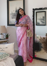 Ayushi Bangar in our Carnation Pink Applique Saree Blouse Set