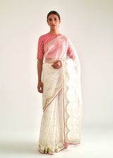Badra Saree Dhaari Blouse Set - Off White