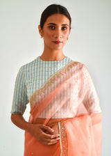 Kanguri Scallop Saree Blouse Set - Salmon Peach