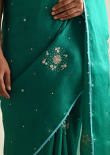 Circle Bootah Saree Blouse Set - Bottle Green