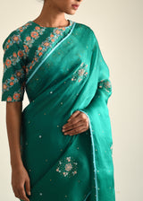 Circle Bootah Saree Blouse Set - Bottle Green