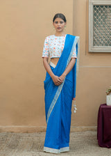 Varg Printed Saree Blouse Set - Cobalt Blue