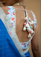 Varg Printed Saree Sleeveless Blouse Set - Cobalt Blue