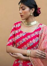 Tircha Panelled Lehenga Set - Red