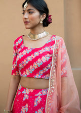 Tircha Panelled Lehenga Set - Red