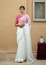Badra Saree Tircha Blouse Set - Off White